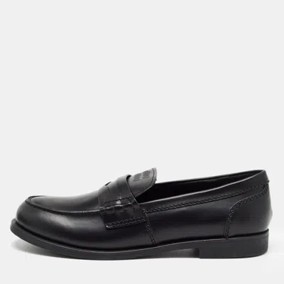 Pre-owned Miu Miu Black Leather Slip On Loafers Size 39.5