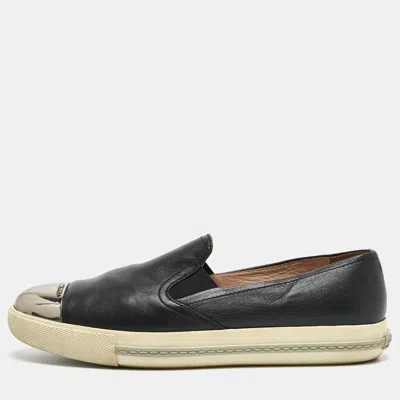 Pre-owned Miu Miu Black Leather Slip On Sneakers Size 41 In Beige