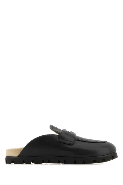 Miu Miu Black Leather Slippers