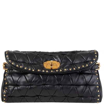 Pre-owned Miu Miu Black Leather Studded Matelasse Quilted Clutch Bag