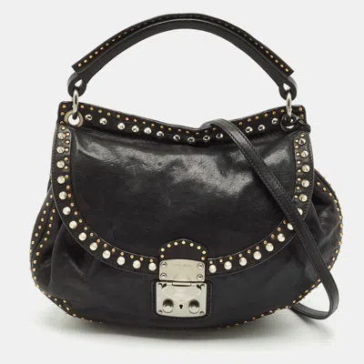 Pre-owned Miu Miu Black Leather Studded Top Handle Bag