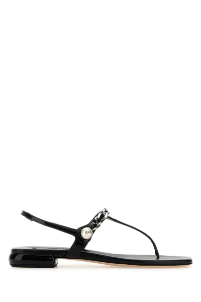 Miu Miu Pearl-detail Flat Sandal In Schwarz