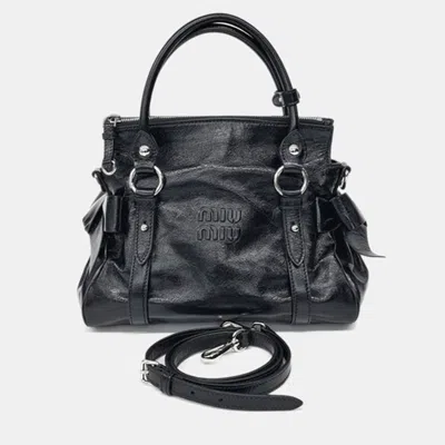 Pre-owned Miu Miu Black Leather Tote And Shoulder Bag