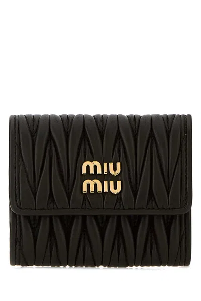 Miu Miu Black Leather Wallet - 10 Cm X 10 Cm X 3 Cm Mini