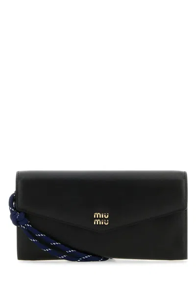 Miu Miu Black Leather Wallet In Nerobaltico