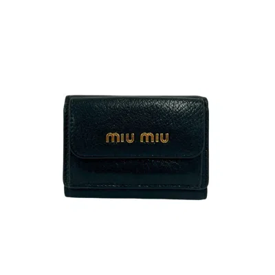 Pre-owned Miu Miu Black Leather Wallet (tri-fold) ()