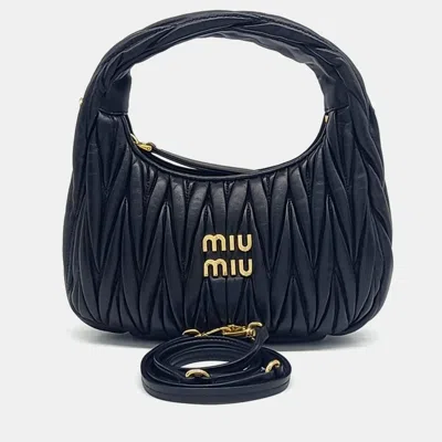 Pre-owned Miu Miu Black Leather Wander Matrasse Hobo Bag