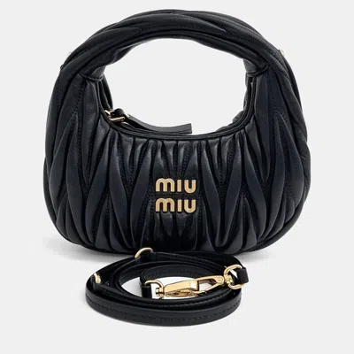 Pre-owned Miu Miu Black Leather Wander Matrasse Hobo Mini Bag