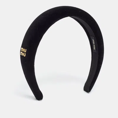 Pre-owned Miu Miu Black Logo Detail Velvet Headband