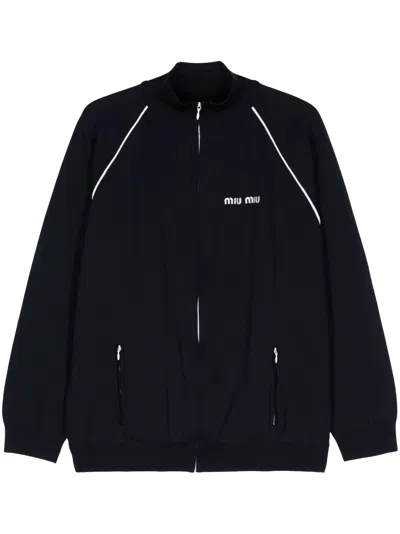 Miu Miu Bomberjacke Mit Logo-stickerei In Blau