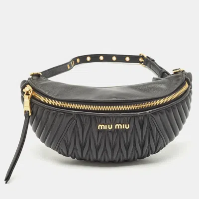 Pre-owned Miu Miu Black Matelassé Leather Belt Bag