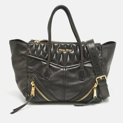 Pre-owned Miu Miu Black Matelasse Leather Biker Tote