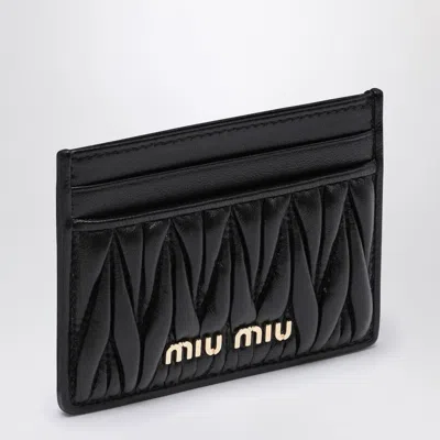 Miu Miu Black Matelassé Leather Cardholder In Gray