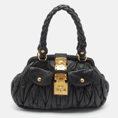 Pre-owned Miu Miu Black Matelassé Leather Coffer Frame Satchel