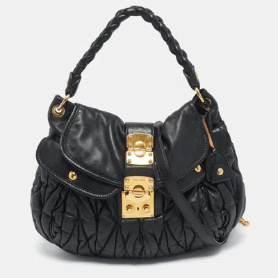 Pre-owned Miu Miu Black Matelassé Leather Coffer Hobo