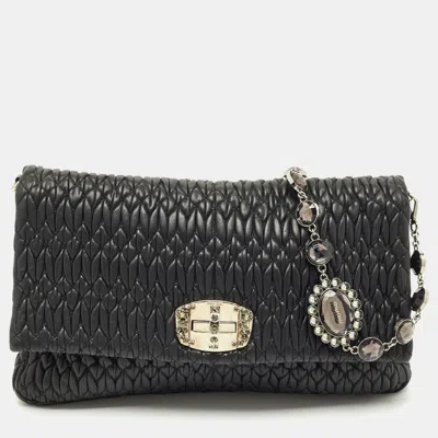 Pre-owned Miu Miu Black Matelassé Leather Crystals Chain Shoulder Bag