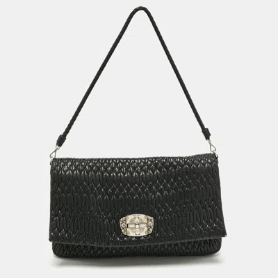Pre-owned Miu Miu Black Matelassé Leather Crystals Shoulder Bag