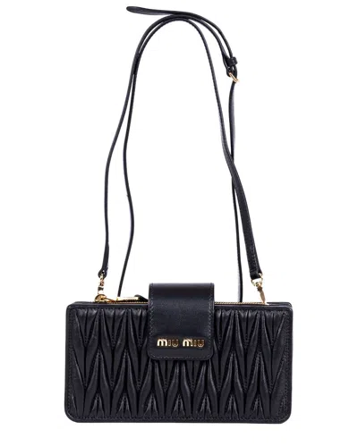 Miu Miu Black Matelasse Leather Matelasse Wallet On Chain