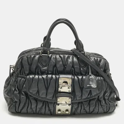 Pre-owned Miu Miu Black Matelasse Leather Pocket Satchel