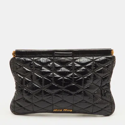Pre-owned Miu Miu Black Matelasse Patent Leather Clutch