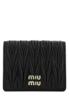 Miu Miu Quilted Leather Wallet Snap Button In Black