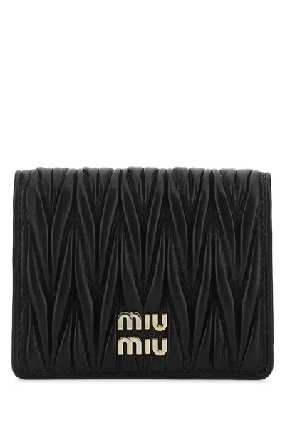 Miu Miu Black Matelasse Wallet Golden Logo