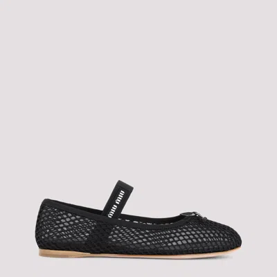 Miu Miu Mesh Fabric Ballet Flat In Black