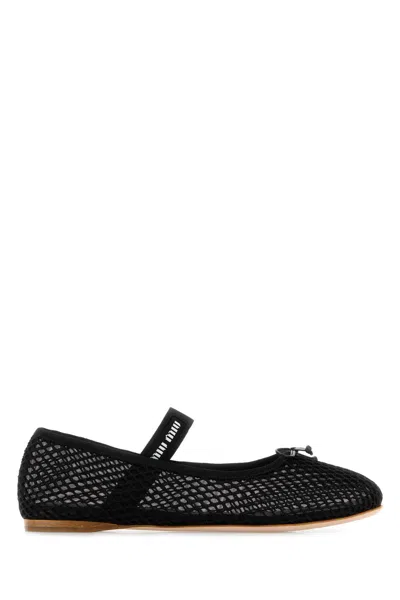 Miu Miu Mesh Fabric Ballet Flat In Black