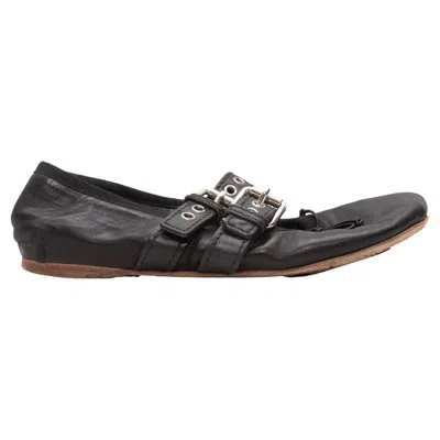 Pre-owned Miu Miu Black  Double Buckle Leather Ballet Flats 36.5