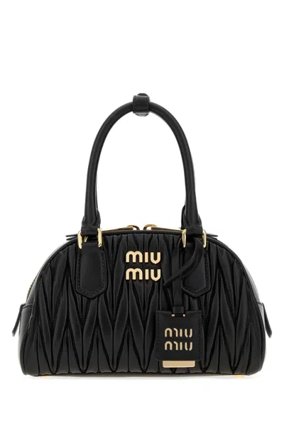 Miu Miu Black Nappa Leather Arcadie Handbag In Animal Print