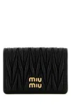 Miu Miu Miumiu Women Small Matelassé Nappa Leather Wallet With Snap Closure In Nero