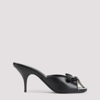 Miu Miu Lamb Leather Slippers Bow Open Toe Stiletto In Black