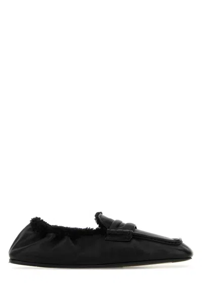 Miu Miu Black Nappa Leather Ruches Loafers