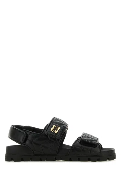 Miu Miu Black Nappa Leather Sandals In Nero