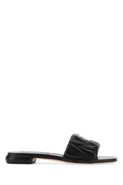 Miu Miu Black Nappa Leather Slippers