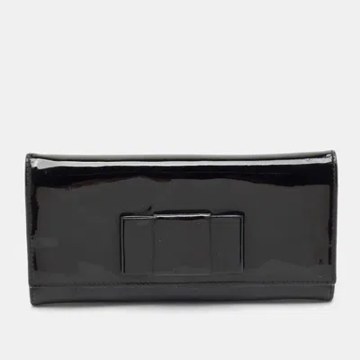 Pre-owned Miu Miu Black Patent Leather Bow Continental Wallet