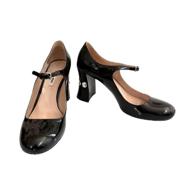 Pre-owned Miu Miu Black Patent Leather Crystal Heel Mary Jane Pumps Fw2016 Size 39