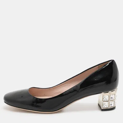 Pre-owned Miu Miu Black Patent Leather Embellished Pumps Size 36.5