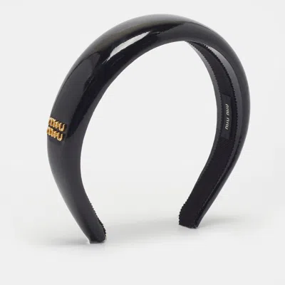 Pre-owned Miu Miu Black Patent Leather Logo Embellished Headband