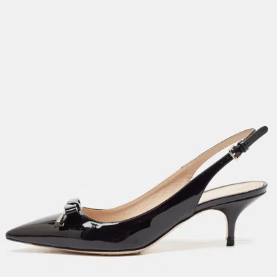 Pre-owned Miu Miu Black Patent Leather Pointed Toe Slingback Pumps Size 37.5