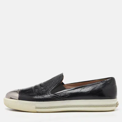 Pre-owned Miu Miu Black Patent Leather Slip On Sneakers Size 41