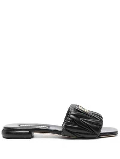 MIU MIU BLACK QUILTED NAPPA SANDALS