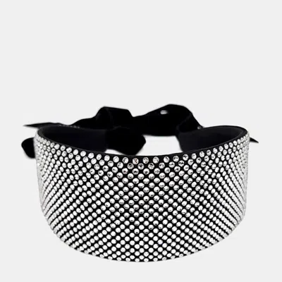 Pre-owned Miu Miu Black Satin Crystal Hairband