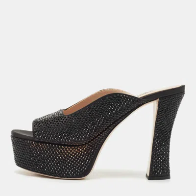 Pre-owned Miu Miu Black Satin Crystals Platform Sandals Size 38