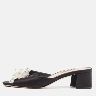 Pre-owned Miu Miu Black Satin Embellished Slide Sandals Size 38.5