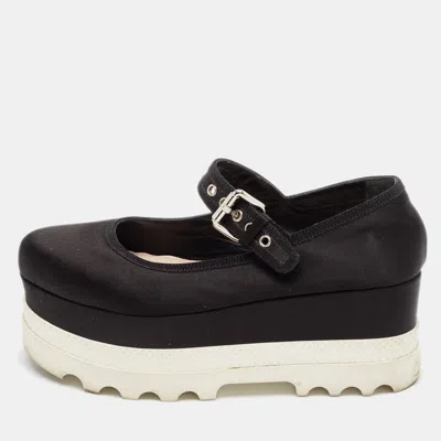 Pre-owned Miu Miu Black Satin Mary Jane Platform Sneakers Size 36