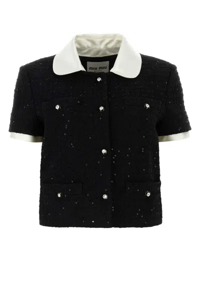 Miu Miu Bouclé Single-breasted Jacket In Black
