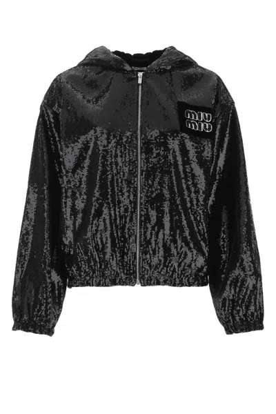 Miu Miu Black Sequins Sweatshirt In F0002