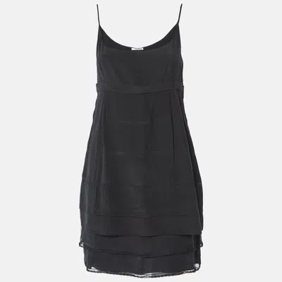 Pre-owned Miu Miu Black Silk Sleeveless Mini Dress M