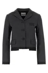 Miu Miu Logo-embroidered Prince Of Wales Check Crop Blazer In Black
